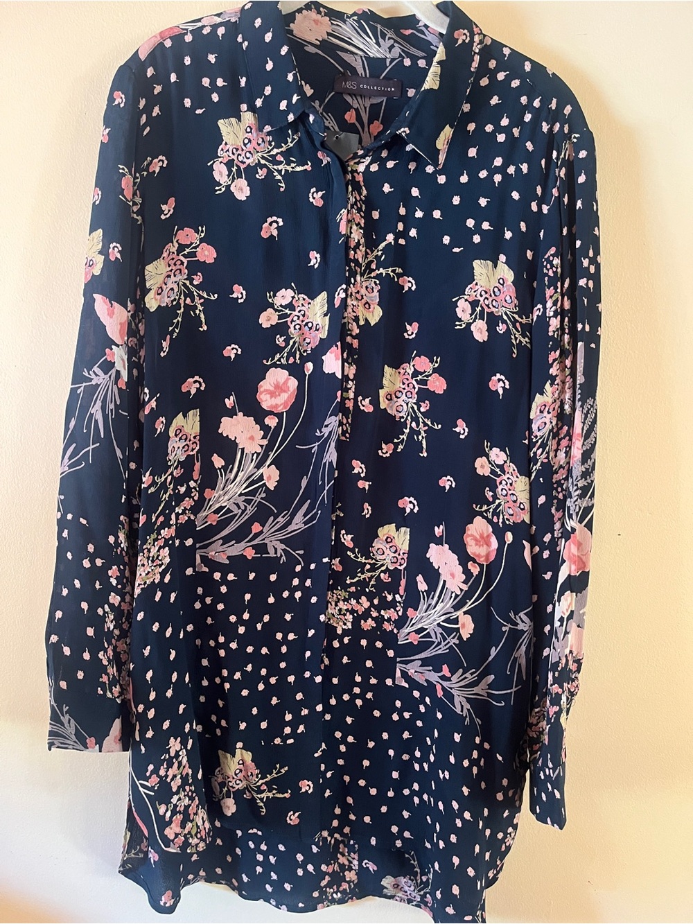 Marks & Spencer Collared Navy Floral Button-Front Tunic NWT US12 UK16
